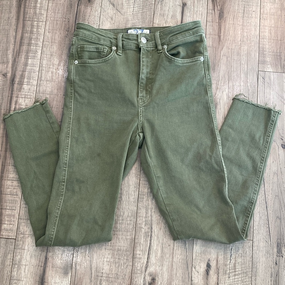 Free People Olive Army Drab Green High Waist Skinny Jeans Jeggings Size 27 (P07)